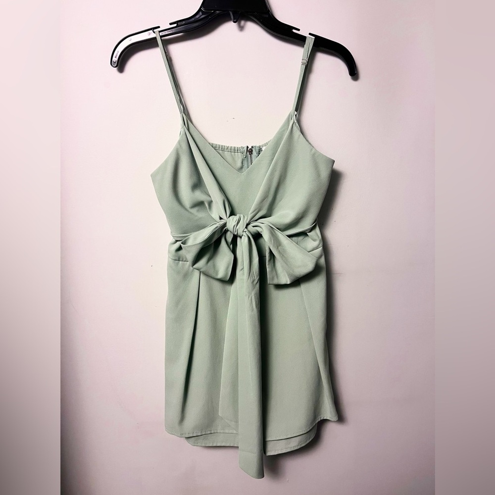 American Threads Light Green Sage Bow Front Romper